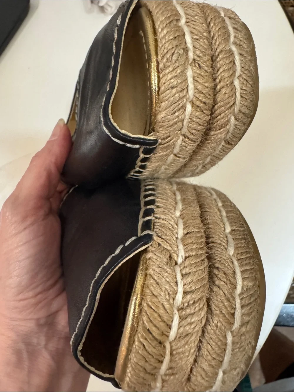 Prada Platform Espadrilles. Leather Peeptoe stitched Size 38.  Beautiful Quality